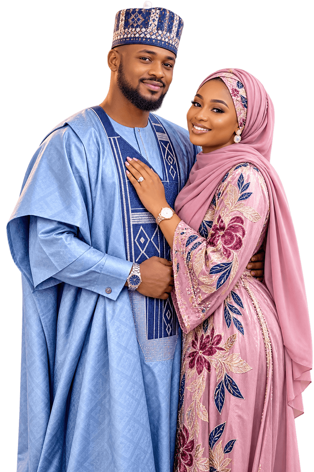 Un couple marié, elle en hijab, illustrant le mariage halal